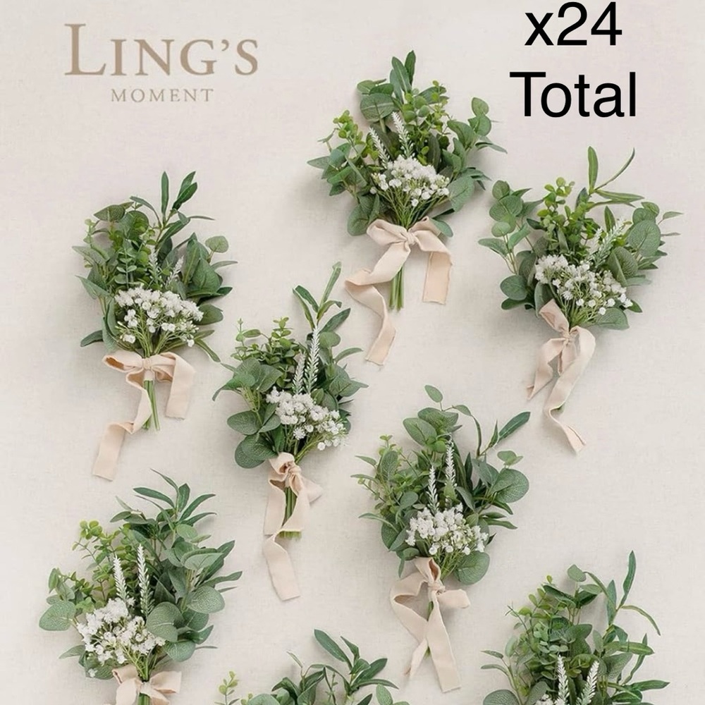 Ling's Moment Chair/Pew Florals in White, Sage, & Greenery. Used once, like new